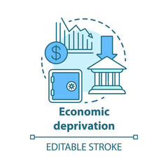 Economic deprivation concept icon. Poverty & financial loss, money lack. Thin line illustration. Financial crisis. Stock market crash, decline. Bankruptcy. Isolated outline drawing. Editable stroke - obrazy, fototapety, plakaty