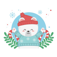 happy merry christmas card with bear teddy