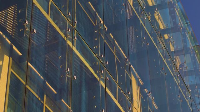 Glass Curtain Facade Wall. Fasteners Elements of Spider Glass System. Facade Detail. Architecture Abstract Background. Tilt Up