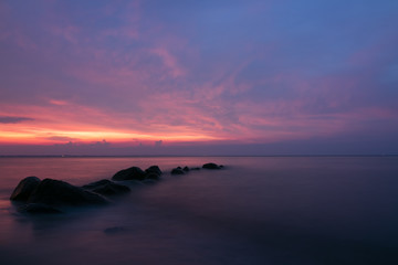 scenic seascape wallpaper with violet pastel colors