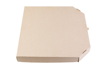 Close-up of a cardboard pizza box. Box isolated on a white background.