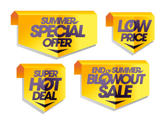 Signs and ribbons set - summer special offer, super hot deal, low price, end of summer blowout sale