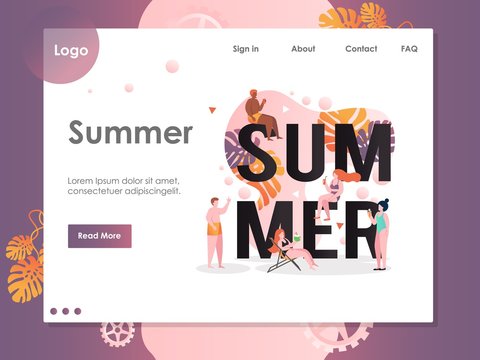 Summer vector website landing page design template