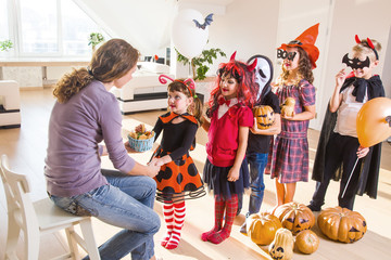 family in Halloween party