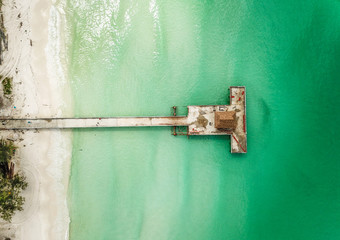 Koh Rong island from above, beach and sunset, in Cambodia Sihanoukville