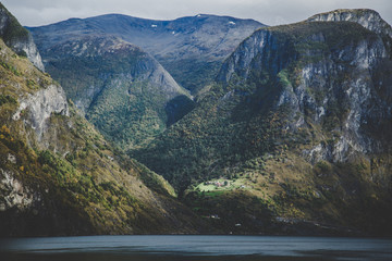 The UNESCO Naeroyfjord views from the cruise, near Bergen in Norway
