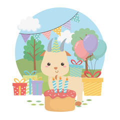 Obraz premium cute goat animal farm in birthday party scene