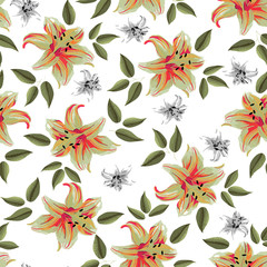 Flower pattern print with leaves seamless pattern design