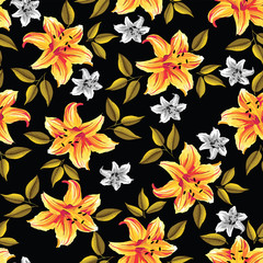 Flower pattern print with leaves seamless pattern design