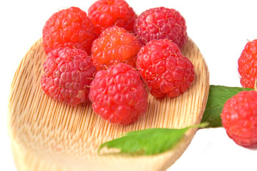 raspberries on white background
