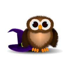 Owl plush with hat on isolated background with shadow, owl pattern for Halloween, vector illustration