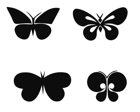 Set of butterflies silhouettes on white background. Vector illustration