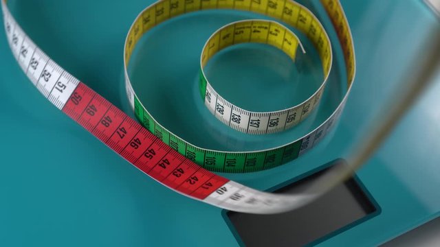 A multi-colored centimeter descends on top of the rings on the aquamarine floor scales. Diet tools
