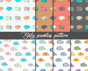 Fototapeta na wymiar Fun seamless patterns with cute shapes. Great for baby gift wrapping paper, textiles. Vector EPS 10