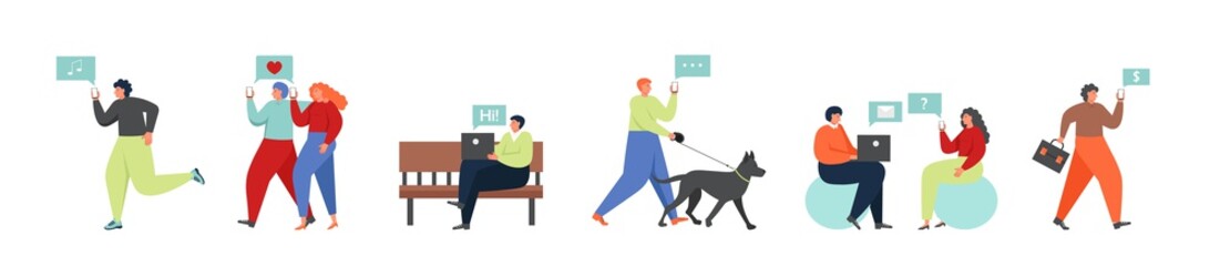 People using wireless connection, vector flat isolated illustration