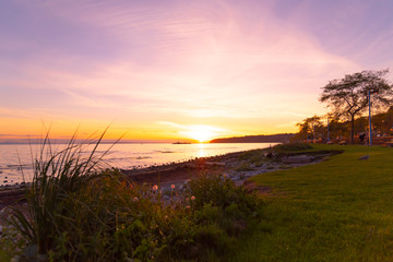 Beautiful sunset with view of the Pacific Ocean in White Rock, British Columbia, Canada