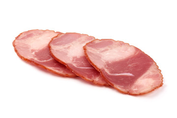 Krakow smoked sausage, dried ham, isolated on white background