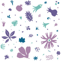 floral seamless tileable pattern with stylized plants and flowers