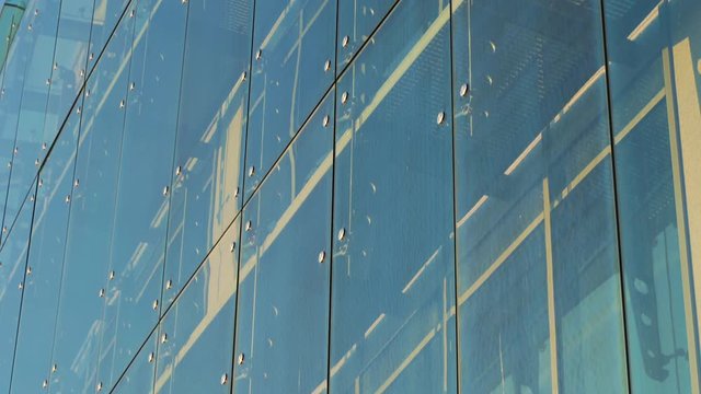 Glass Curtain Facade Wall. Fasteners Elements of Spider Glass System. Facade Detail. Architecture Abstract Background. Tilt Up