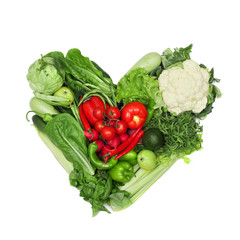 Vegetable heart on white