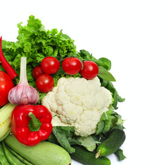 Vegetable pile on white