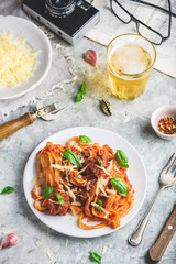 Pasta with mini meatballs