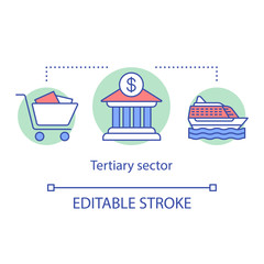 Tertiary sector concept icon. Business produce services idea thin line illustration. Customer service and tourism. Tertiary economy sector. Vector isolated outline drawing. Editable stroke