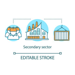 Secondary sector concept icon. Processing and manufacturing industry idea thin line illustration. Industrial sector. Heavy and light industry. Vector isolated outline drawing. Editable stroke