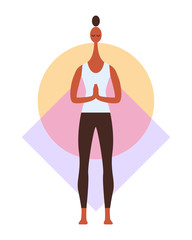 A yoga person. Meditate and relax. Man or woman, gender fluid character. Trendy flat isolated illustration