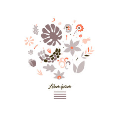 abstract creative composition with floral doodles forming shapes