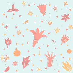 floral seamless tileable pattern with stylized plants and flowers