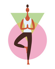 A person doing yoga in a pose of a tree. Meditating and relaxation. Man or woman, genderless, gender fluid character