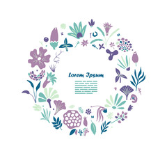 beautiful greeting card template with floral design elements forming frame