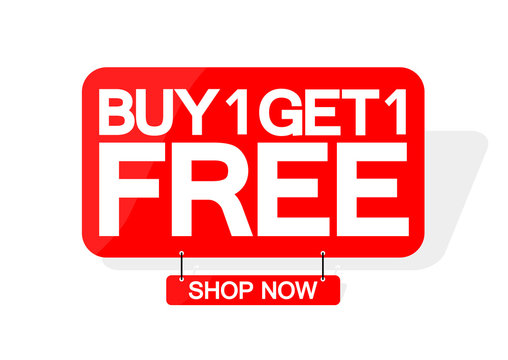 Buy 1 Get 1 Free, sale banner design template, discount tag, great offer, vector illustration