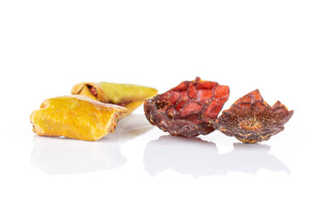 Group of four pieces of lavender strawberry ice tea isolated on white background