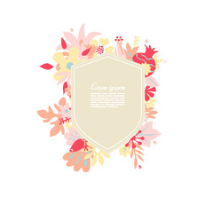 bright and colorful label template with stylized flowers and plants