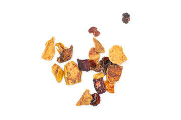 Lot of pieces of lavender strawberry ice tea flatlay isolated on white background