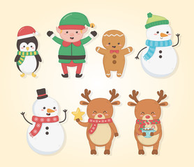 merry merry christmas card with group of characters