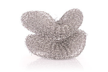 Group of two whole metal cleaning kitchen sponge isolated on white background