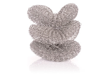 Group of three whole metal cleaning kitchen sponge isolated on white background