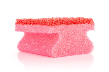 One whole pink cleaning kitchen sponge letter shape isolated on white background