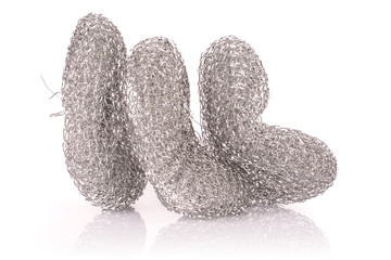 Group of three whole silver cleaning kitchen sponge isolated on white background