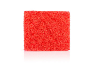 One whole red cleaning kitchen sponge isolated on white background