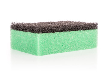 One whole green cleaning kitchen sponge isolated on white background