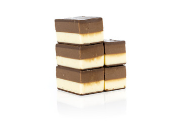Group of five whole mellow two coloured nougat piece isolated on white background