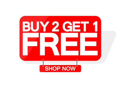Buy 2 Get 1 Free, sale banner design template, discount tag, great offer, vector illustration