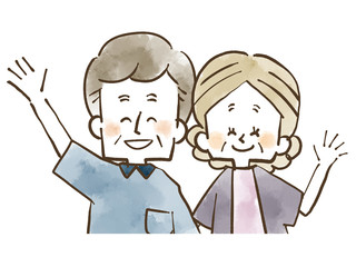 仲良し夫婦-シニア-男女-水彩