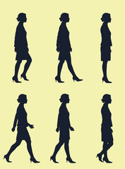 Side Walk Cycle for Female in Silhouette