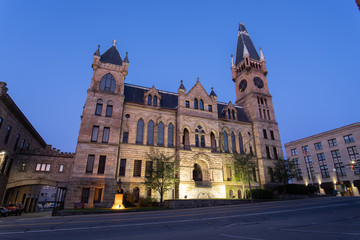 Front view of the Scranton Municipal Bulding, shot in the early morning hours before sunrise in August, 2019.