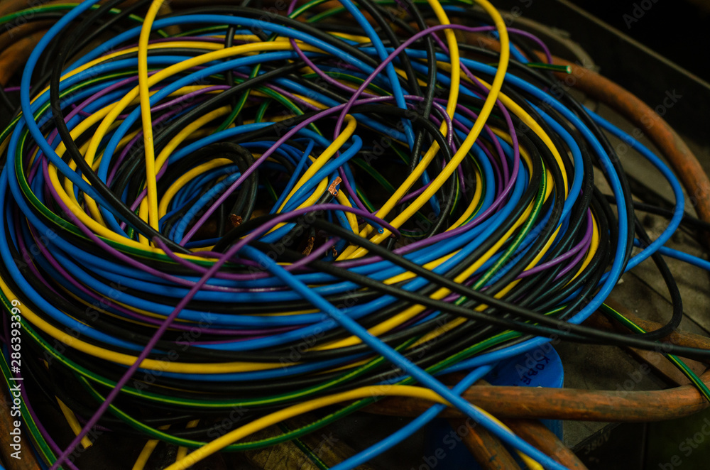 Wall mural many kinds of wires coiled into a pile 2